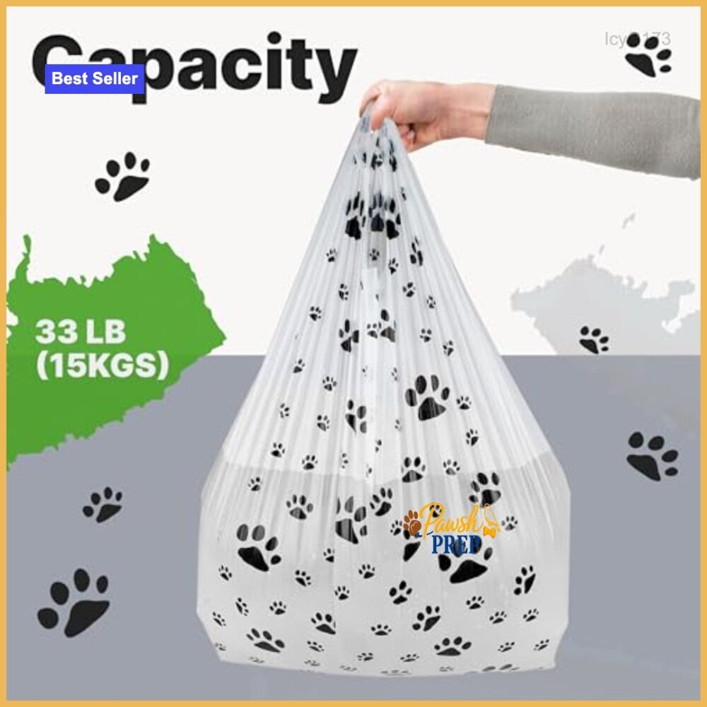 100 Pack Plastic T-Shirt Bags with Paw Print Design 22x12x7 - Picture 5 of 6